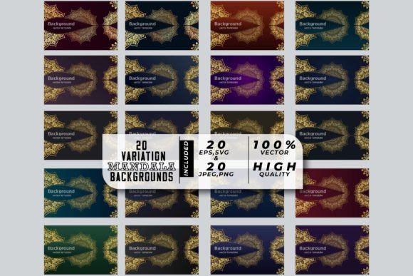 20 Variation Mandala Art Background Set for Creative Designers
