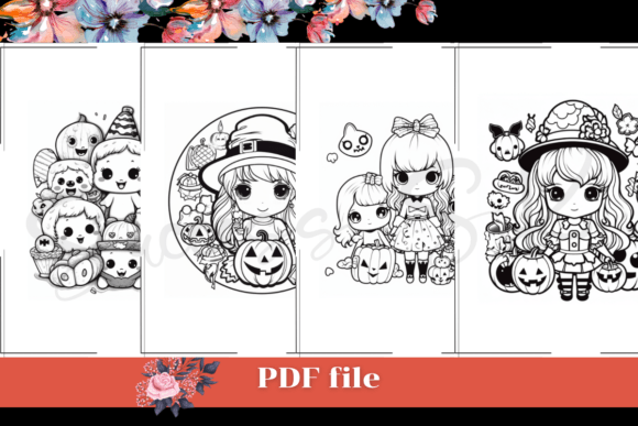 Cute Girls Halloween Coloring Pages for KDP