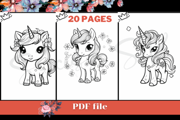 Cute Kawaii Unicorn Coloring Pages, KDP