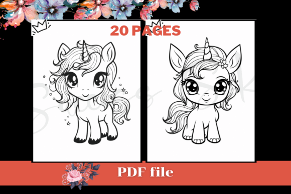 Cute Kawaii Unicorn Coloring Pages2, KDP