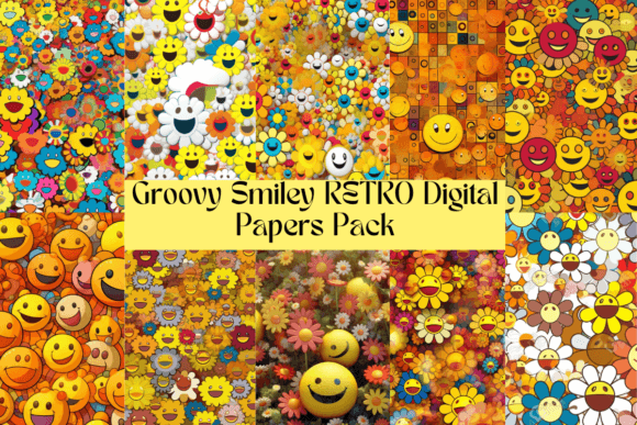 Groovy Smiley RETRO Digital Papers Pack: Elevate Your Creative Projects with Nostalgic Style