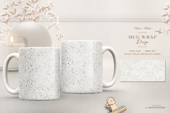 Mug Sublimation Boho White Gold Cork