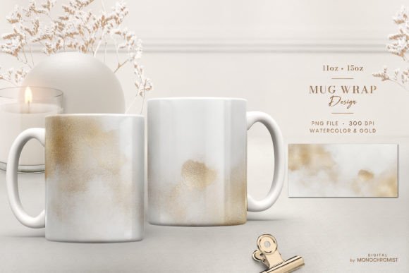 Mug Sublimation Watercolor Grey Gold