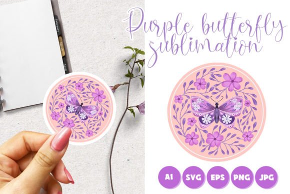 Purple Floral Butterfly Illustration for Creative Projects