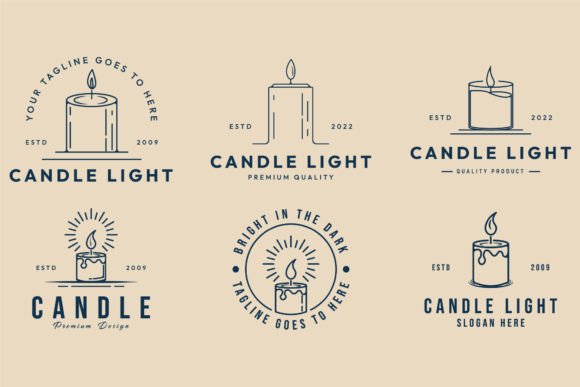 Set Candle Logo Line Art Simple