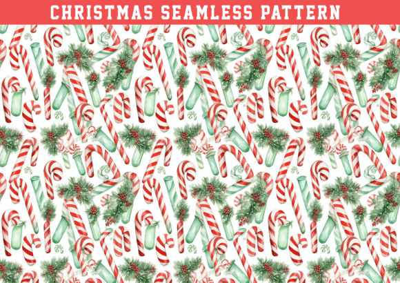 Watercolor Candy Cane Seamless Pattern